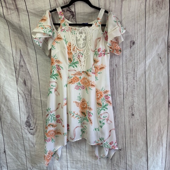 Disney Beauty and The Beast Cold Shoulder Floral Lace Accent Dress XS - Picture 1 of 6